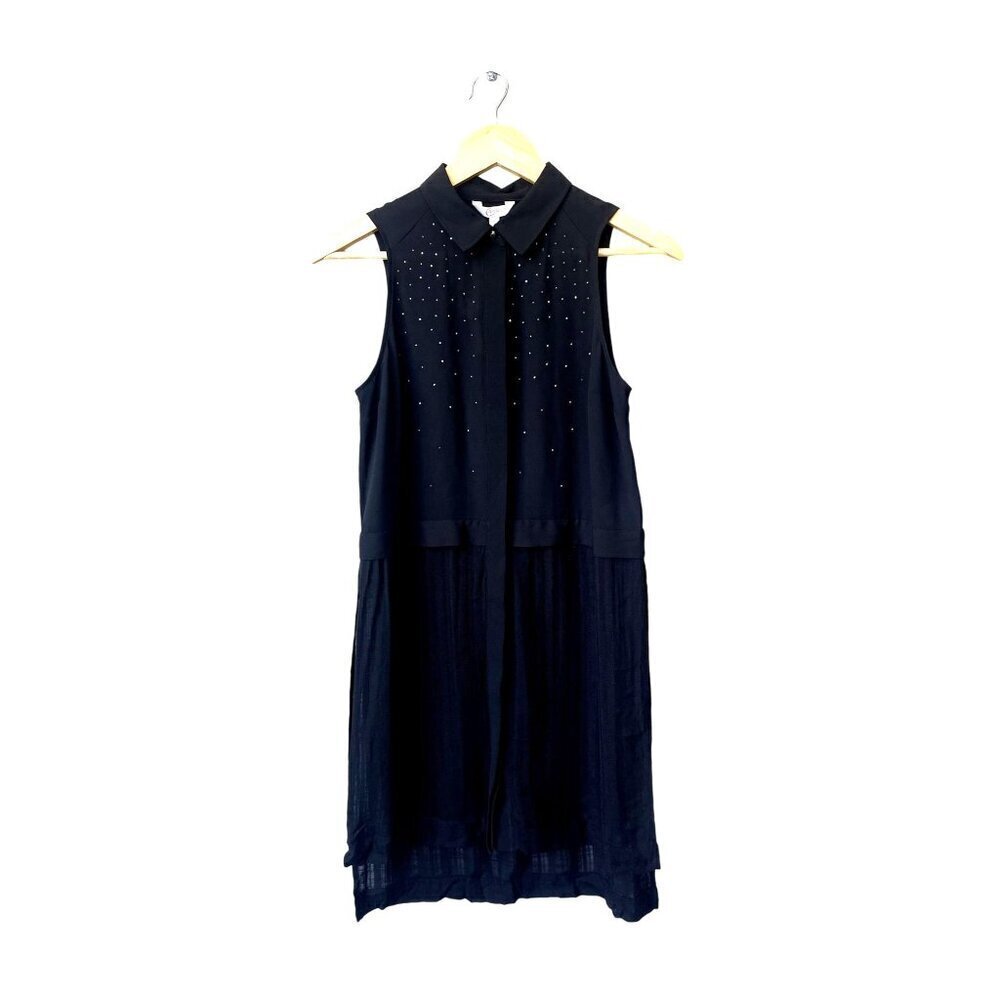 NWT Candies Sheer Sz S Black Rhinestone Sleeveless Tunic Button Front Blouse Top